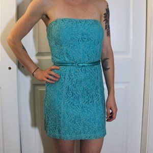 Teal Lace Strapless Dress